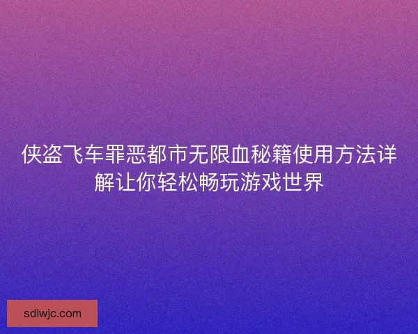 侠盗飞车罪恶都市无限血秘籍使用方法详解让你轻松畅玩游戏世界