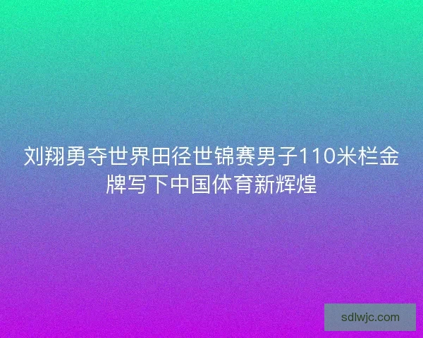 刘翔勇夺世界田径世锦赛男子110米栏金牌写下中国体育新辉煌